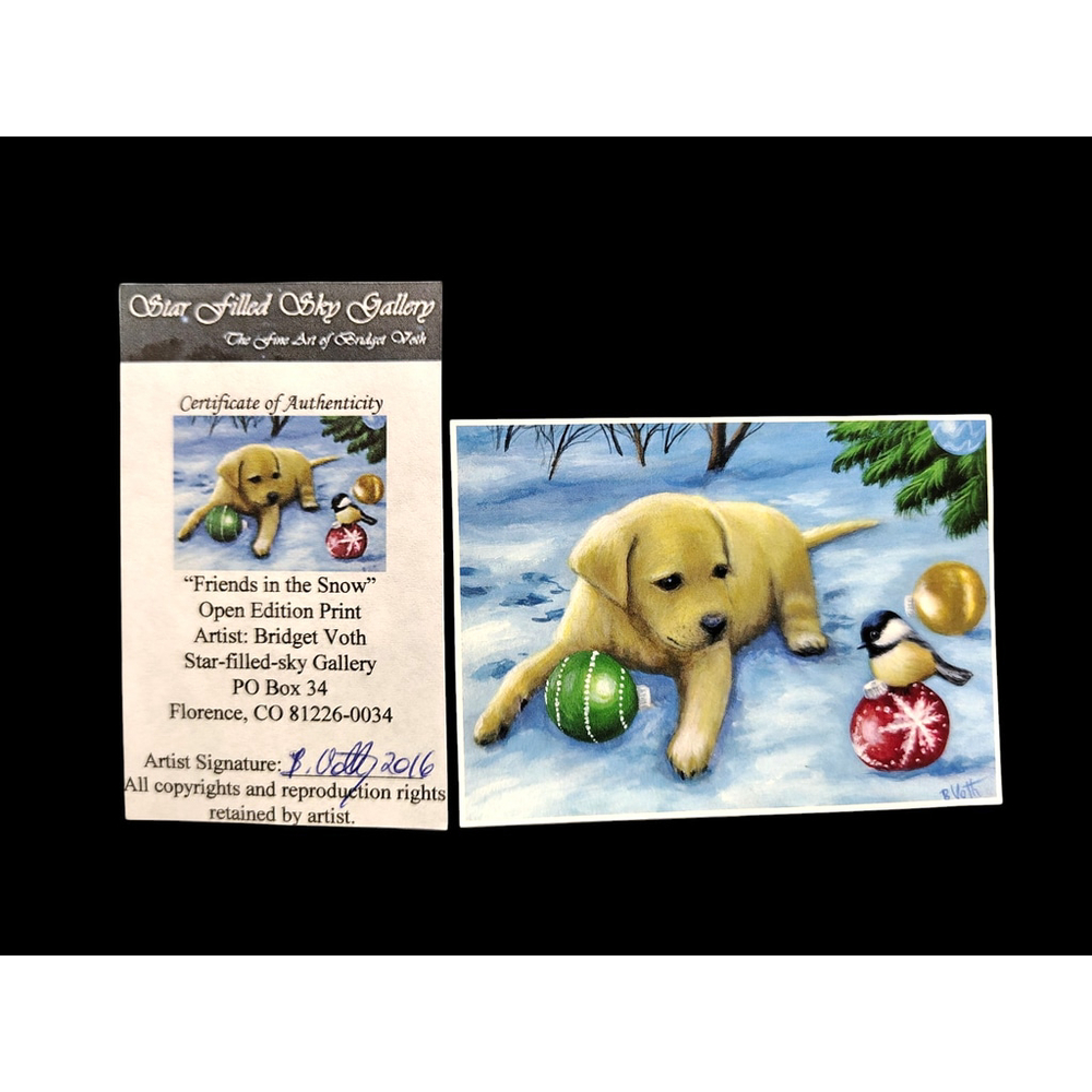 Bridget Voth Aceo Card Print Signed W/ Certificate "Friends In The Snow" Puppy